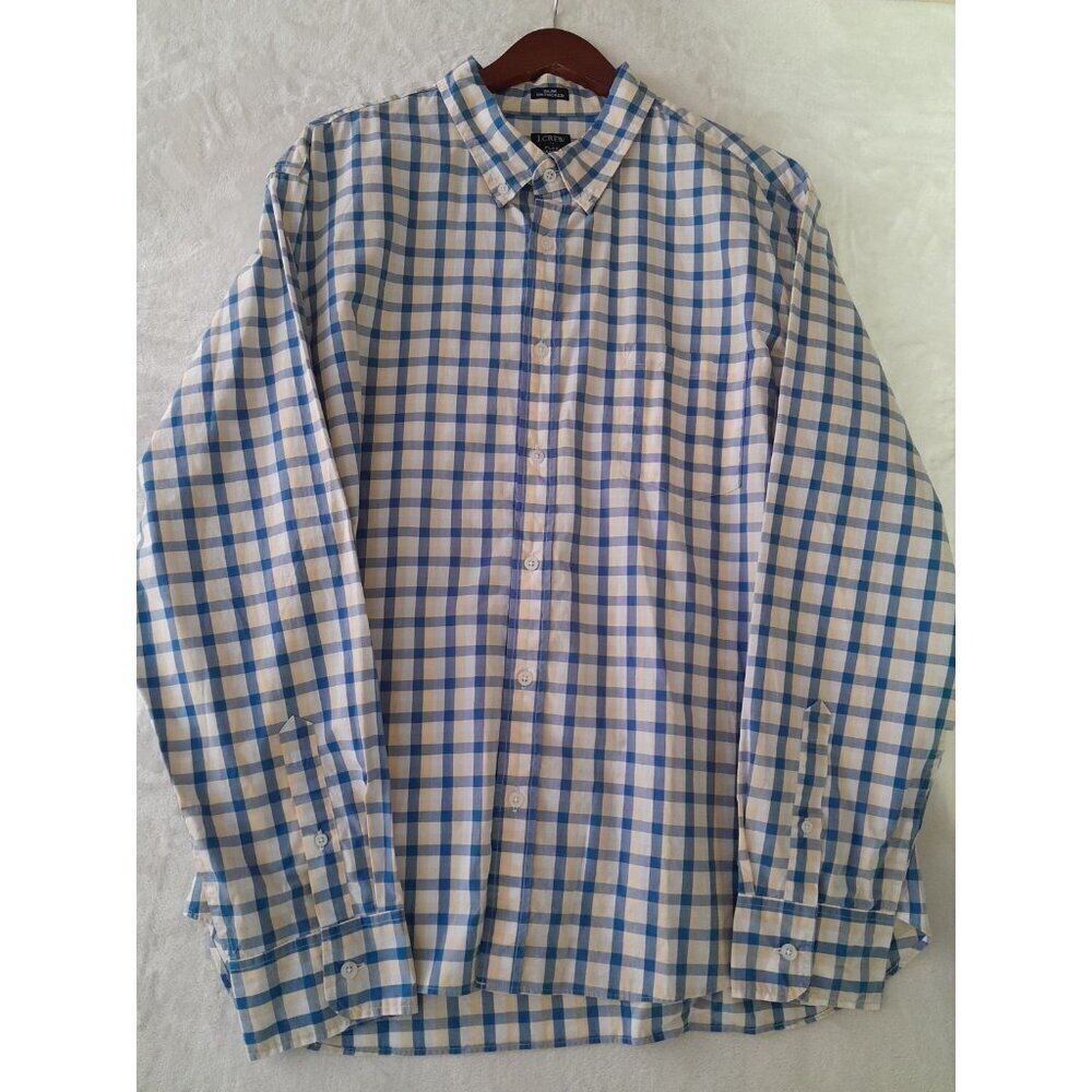 New J Crew Mens Flex Washed Plaid Preppy Slim Untucked Button Down Shirt XXL